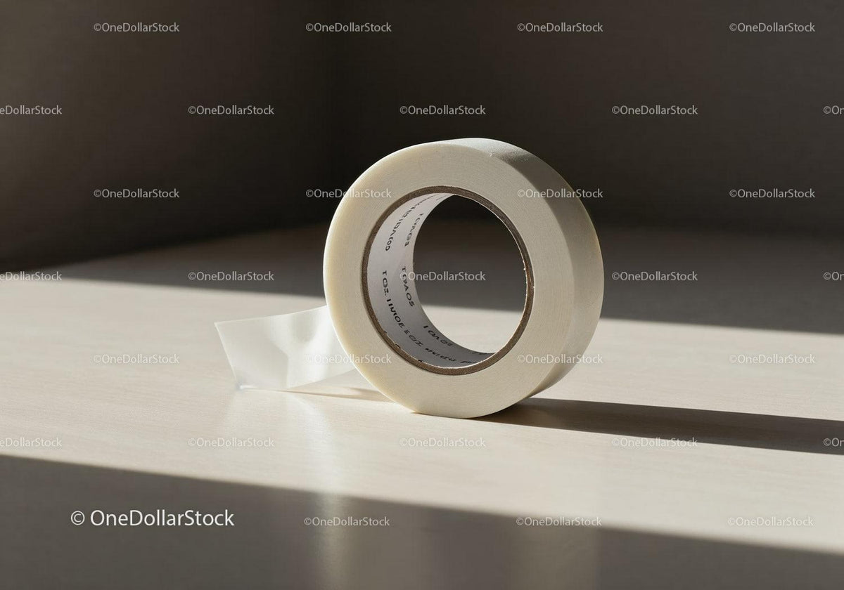 Roll of Transparent Adhesive Tape on Wooden Surface JPG Mockup Image preview
