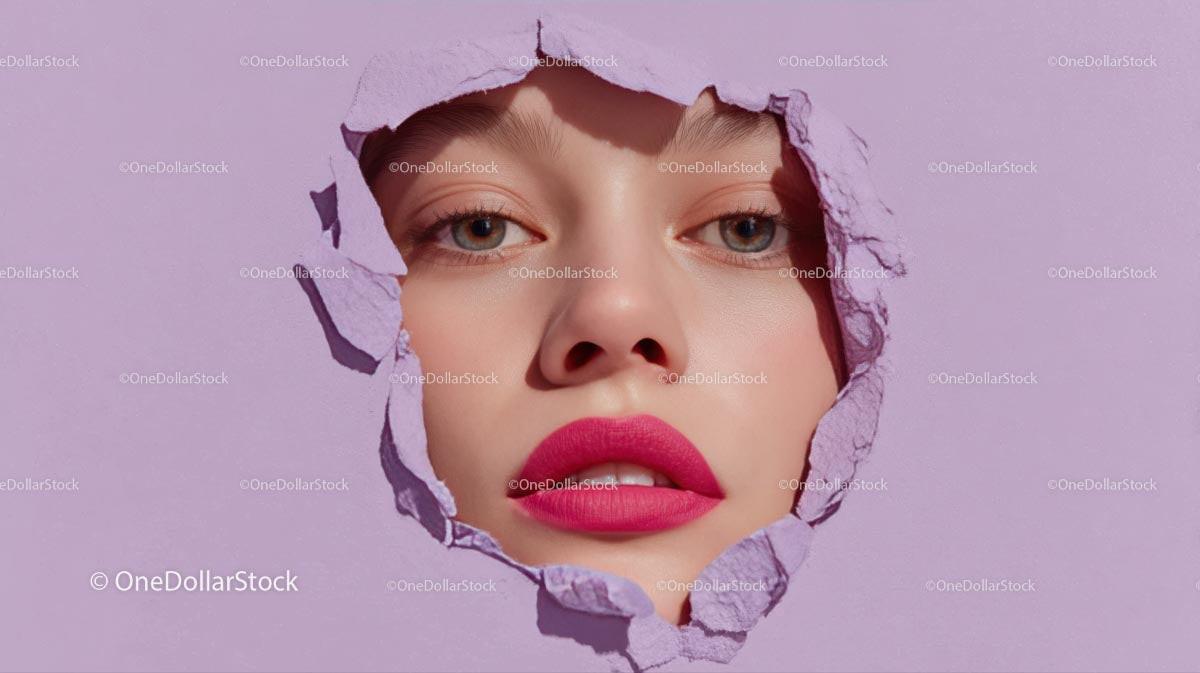 Beautiful Woman with Radiant Pink Lips and Artistic Background Stock Photo Bundle preview 22