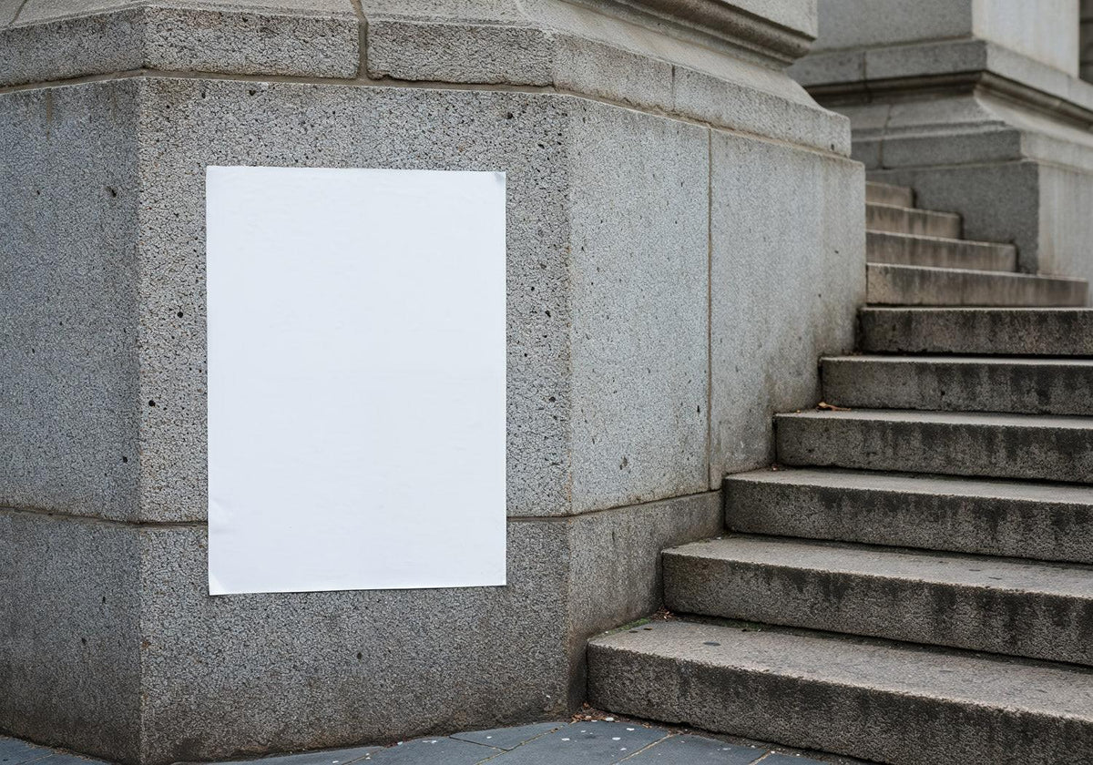 Blank Poster on Old Stone Wall by Concrete Steps JPG Mockup Image preview