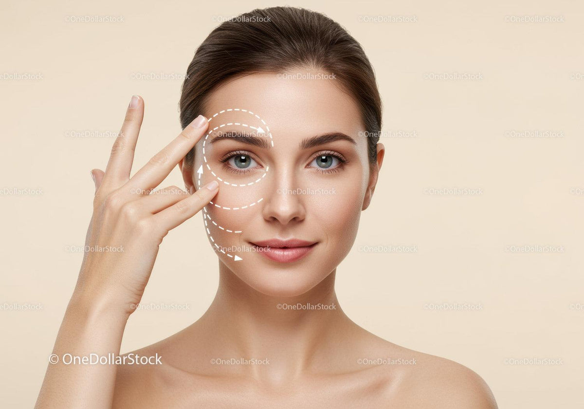 Young Woman with Clear Skin and Facial Markings for Skin Treatment