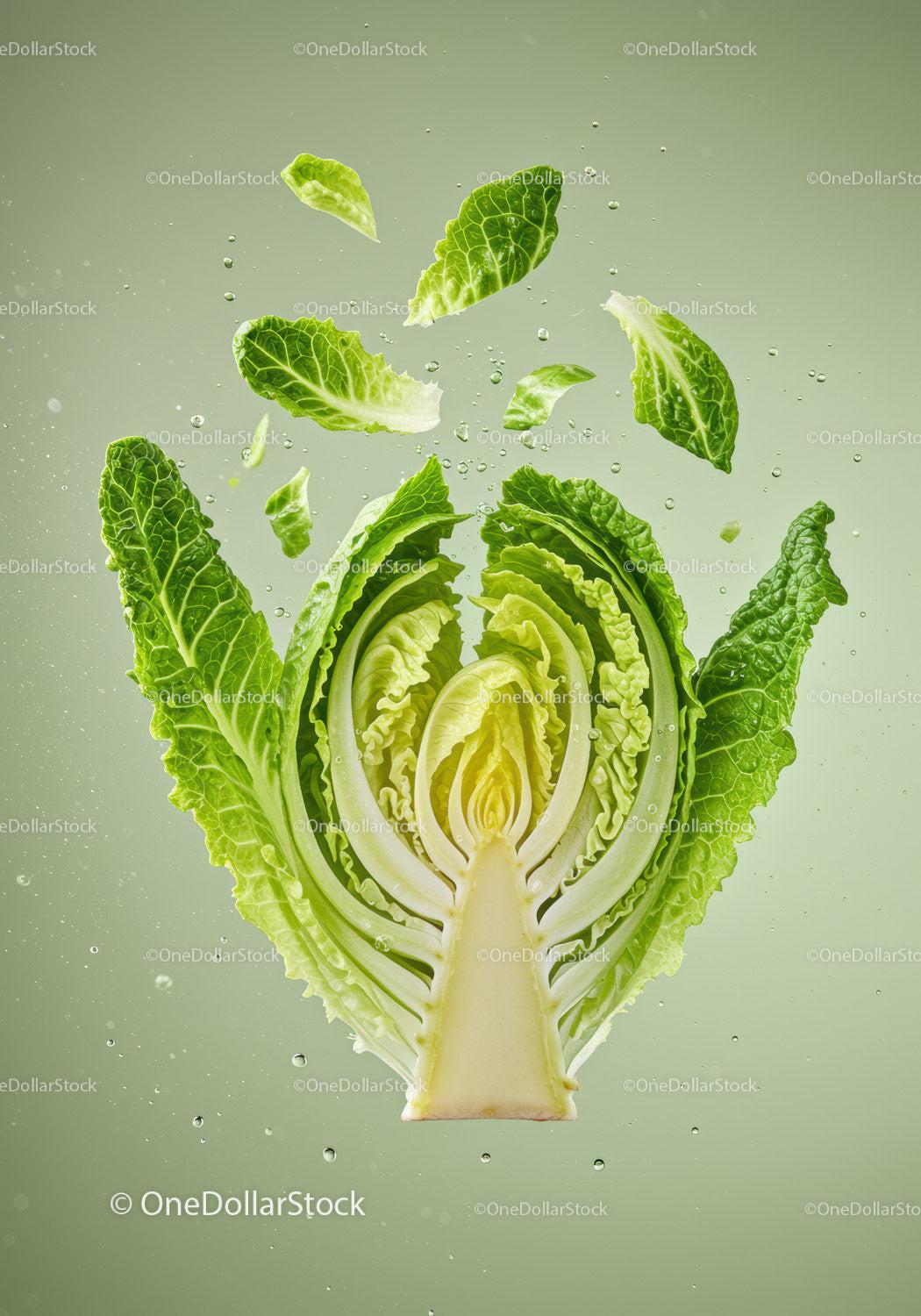 Fresh romaine lettuce leaves submerged in water