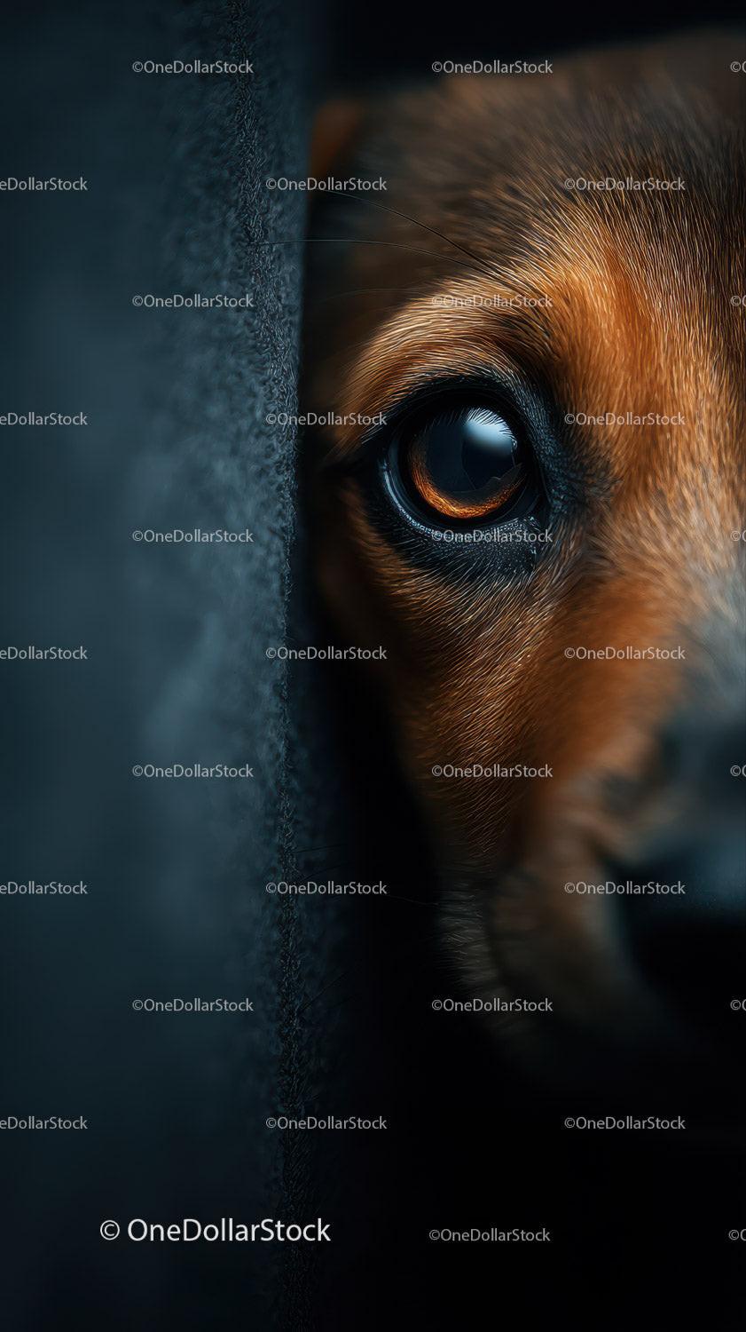 Close-Up of a Brown Dog's Eye with Furry Face and Detailed Fur