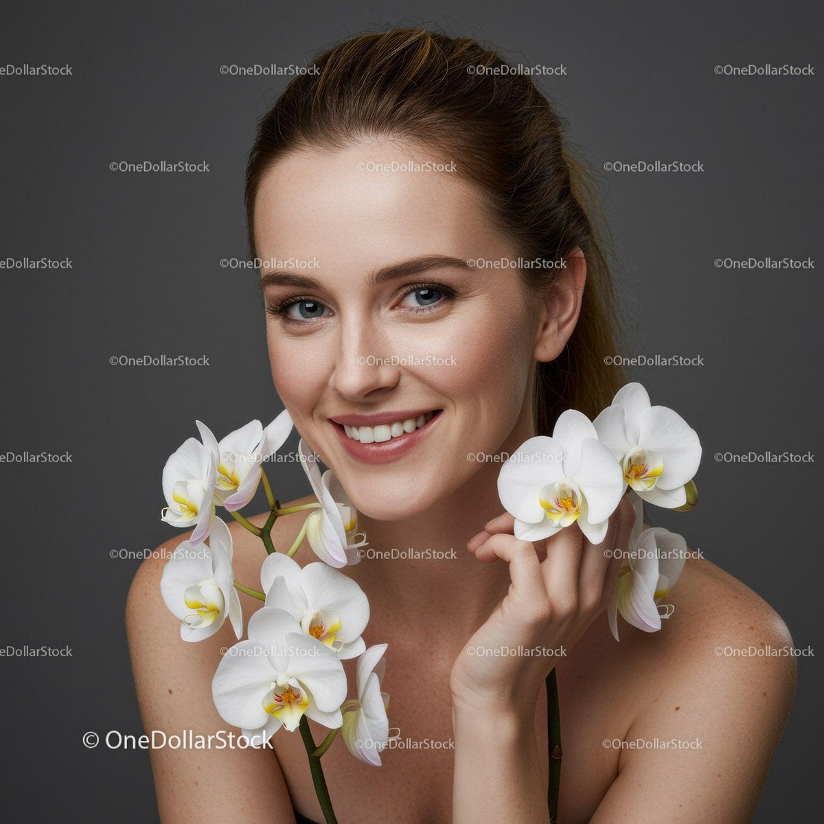 Beautiful Woman Wearing White Orchids With Bright Smile