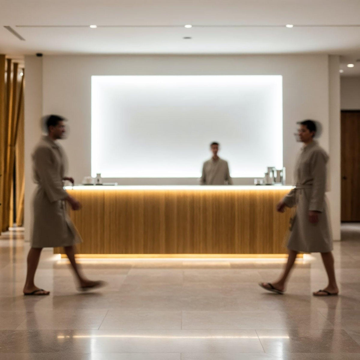 Guests Walking Past Minimalist Spa Reception Desk JPG Mockup Image preview