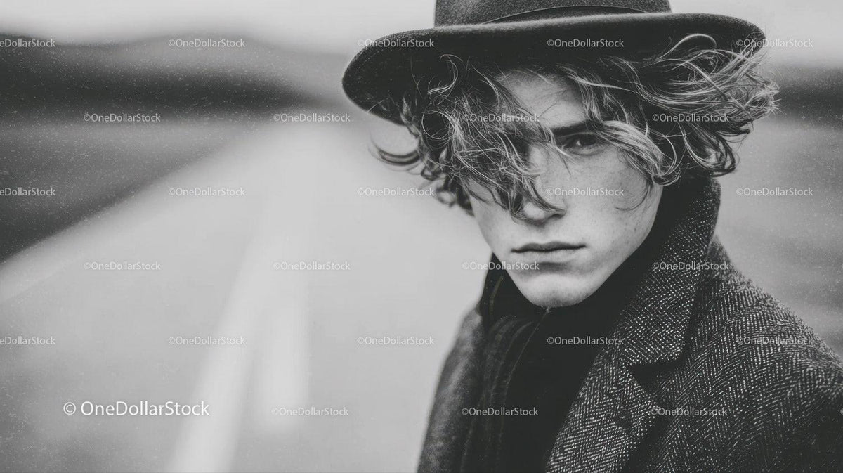 Fashionable Young Man in Black and White Street Portrait