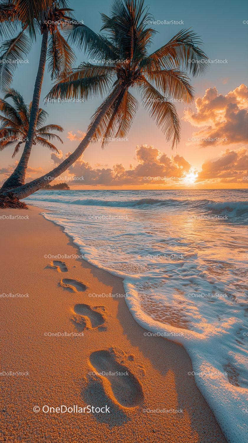 Scenic Tropical Beach Sunset with Palm Trees and Ocean Waves Stock Photo Bundle preview 29