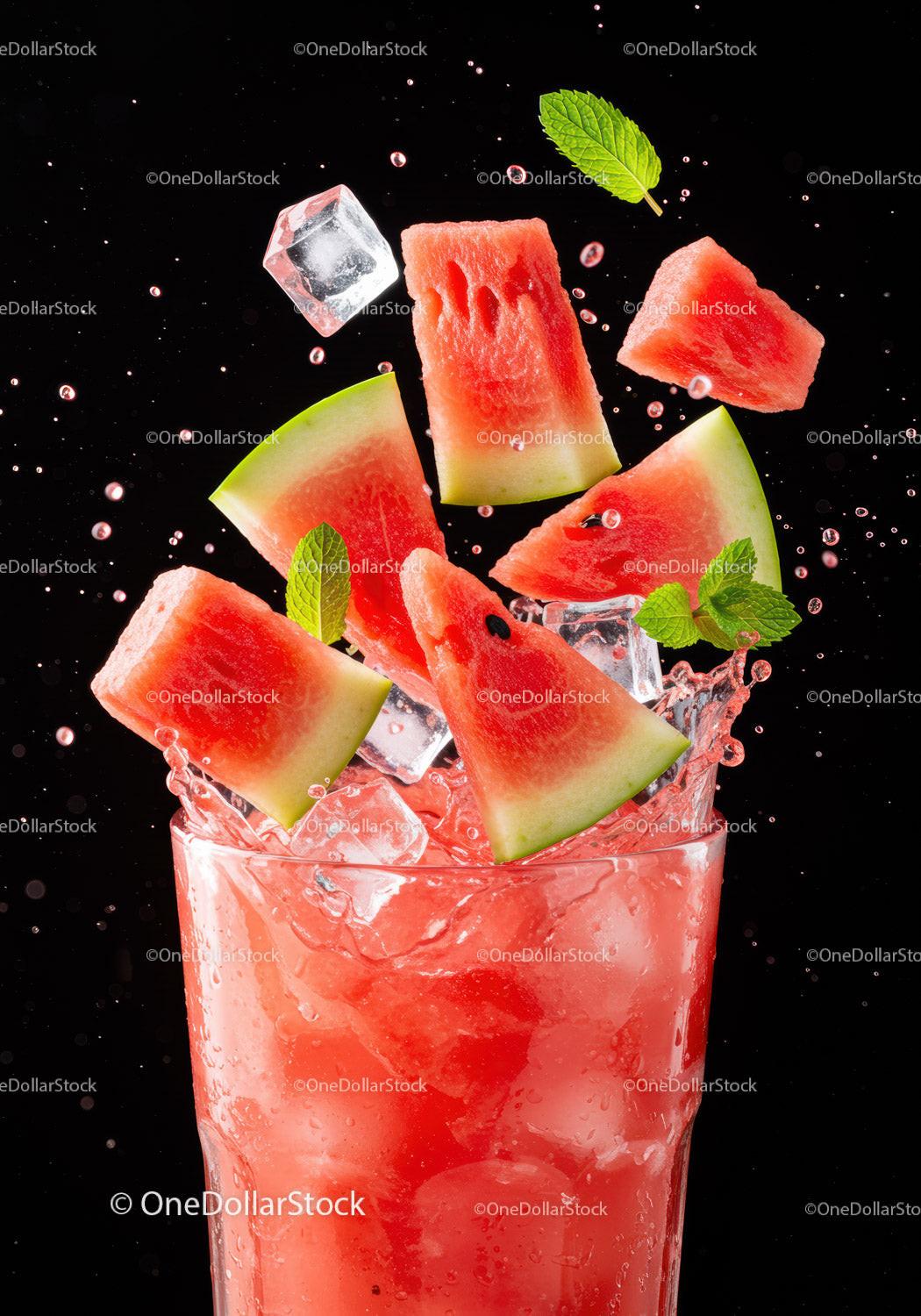 Refreshing Watermelon Cocktail with Ice and Mint Splash