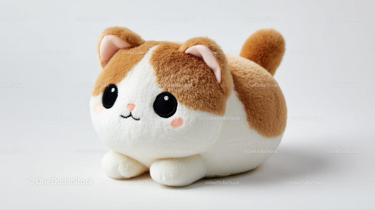Cute Plush Cat Toy in Soft Brown and White with Black Details Stock Photo Bundle preview 10