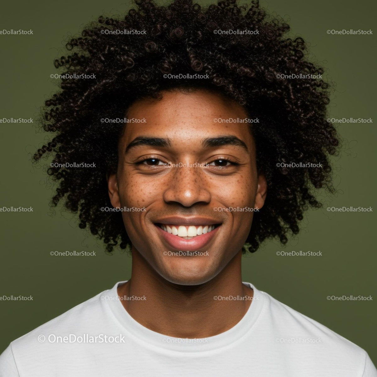 Young Man with Curly Afro Hair Smiling Portrait