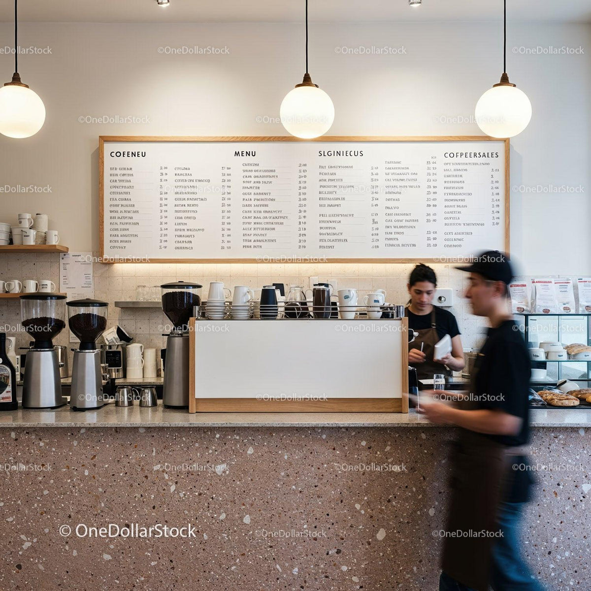 Modern cafe interior with baristas preparing orders JPG Mockup Image preview