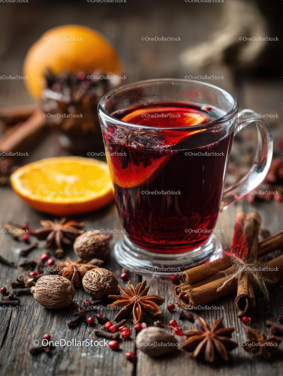 Delicious Mulled Wine with Spices and Orange Slices Stock Photo Bundle preview 7