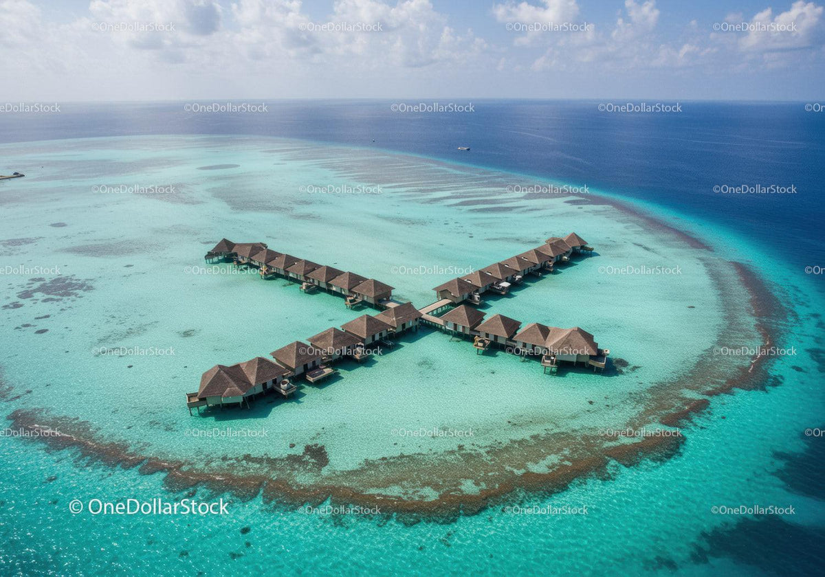 Overwater Bungalows with Turquoise Water and Azure Sea