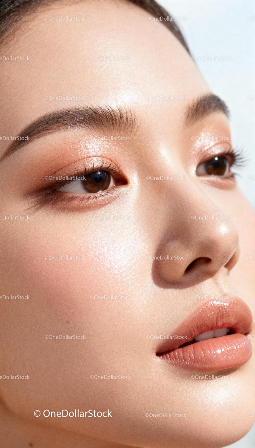 Close-up of flawless skin with natural makeup glow