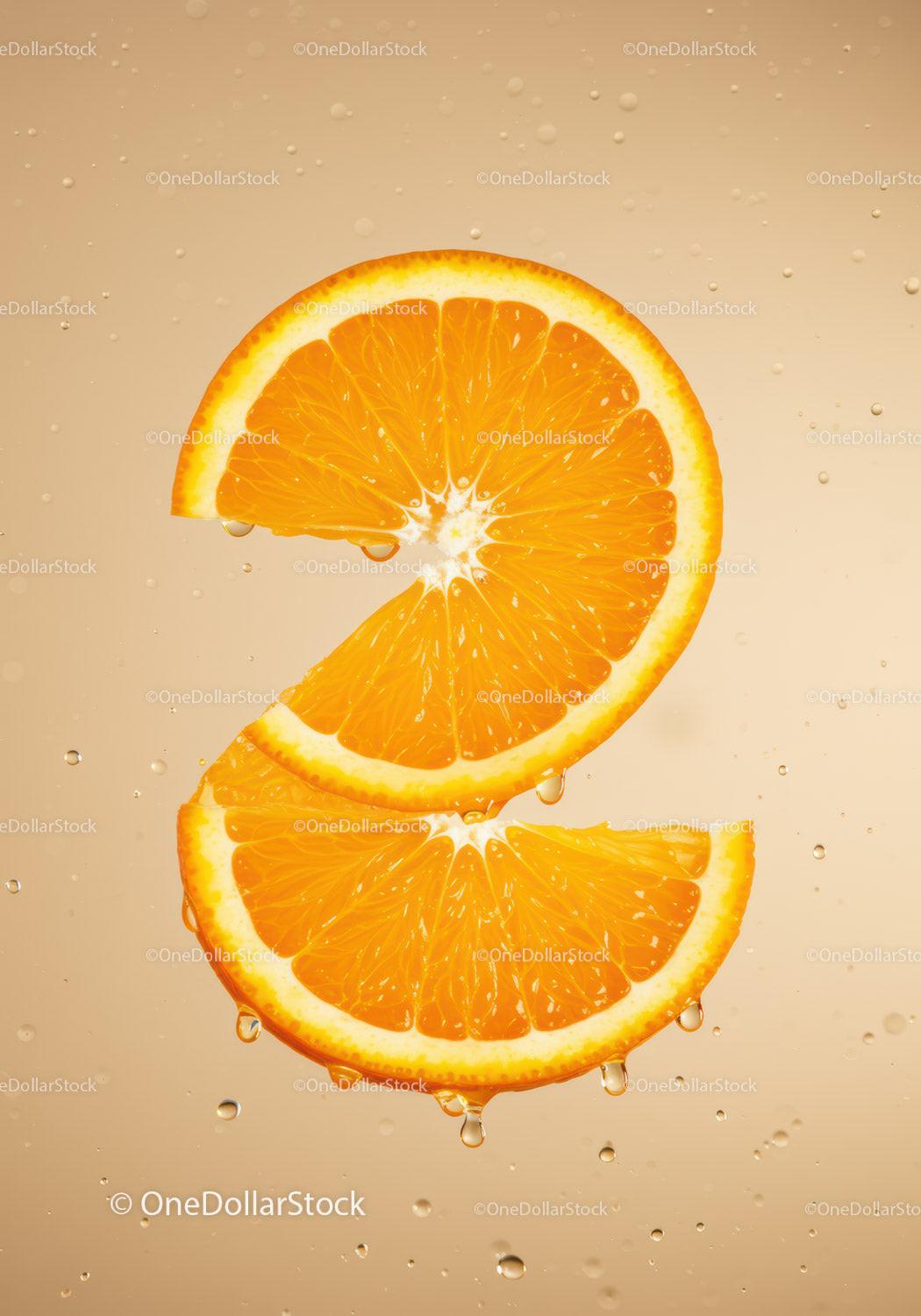 Fresh juicy orange slices with water droplets