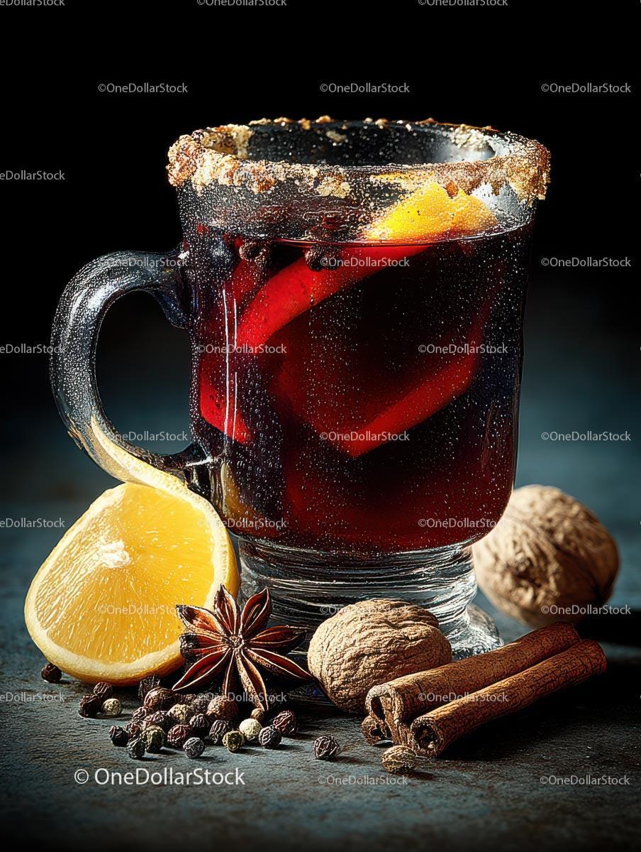 Delicious Mulled Wine with Spices and Citrus Ingredients Stock Photo Bundle preview 8