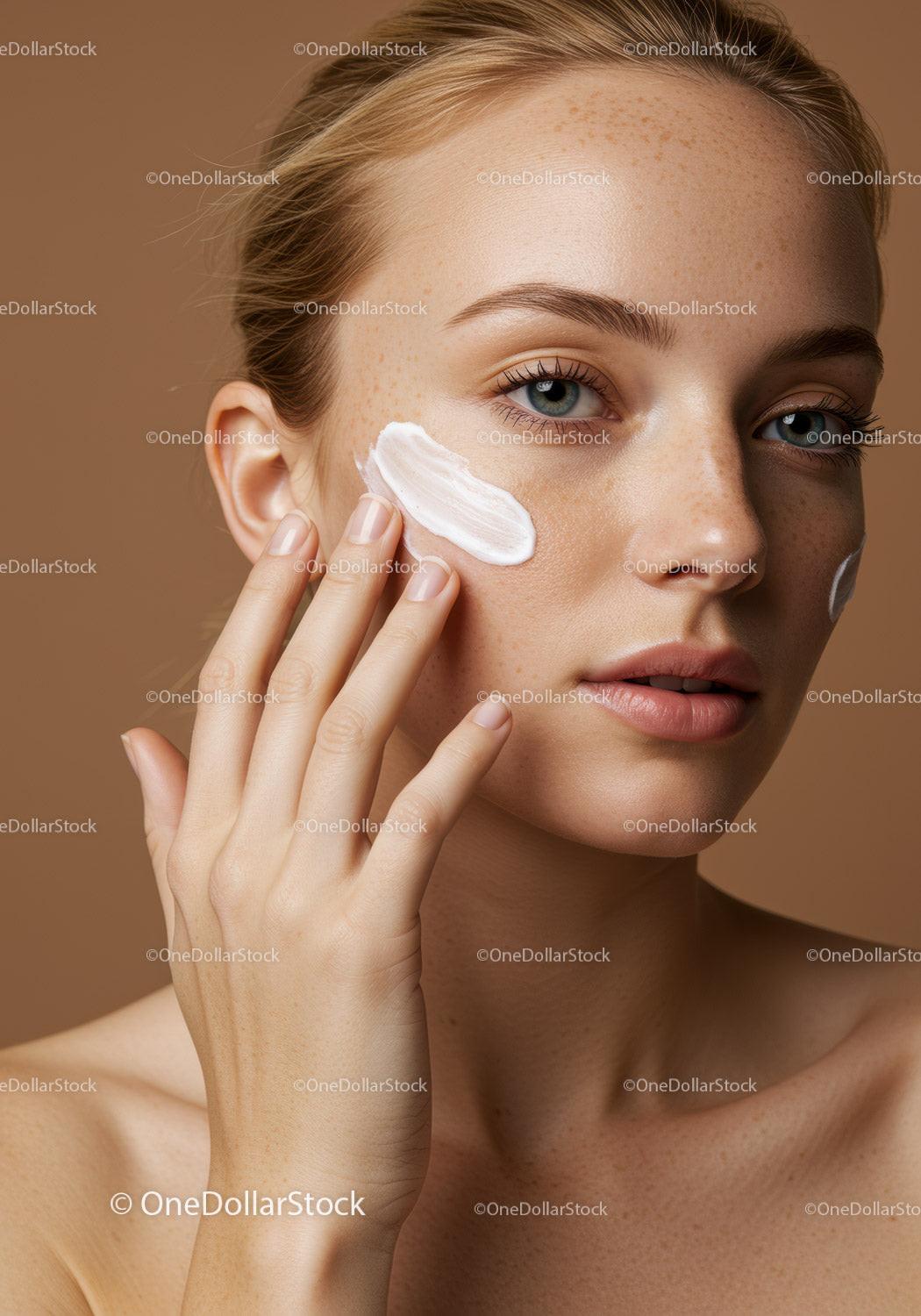 Close-up of a Woman Applying Skincare Cream for Healthy Glowing Skin