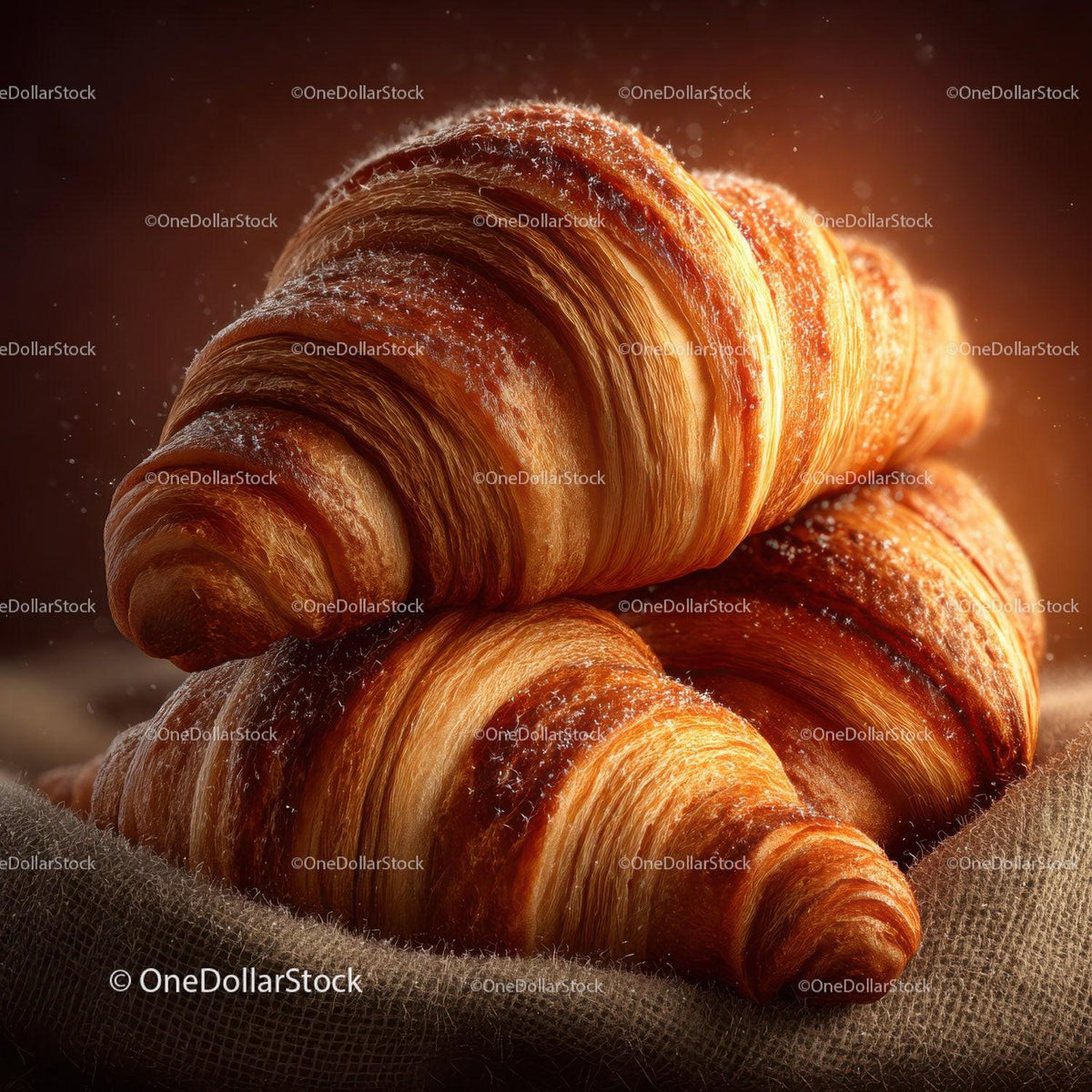 Fresh Croissants with Golden Crust on Rustic Bakery Table