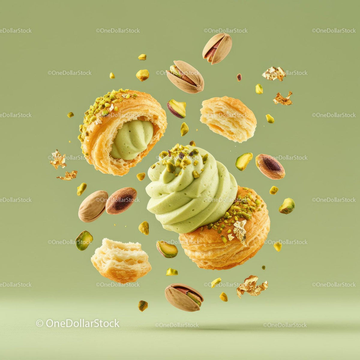 Pistachio Cream Filled Choux Pastry with Nuts