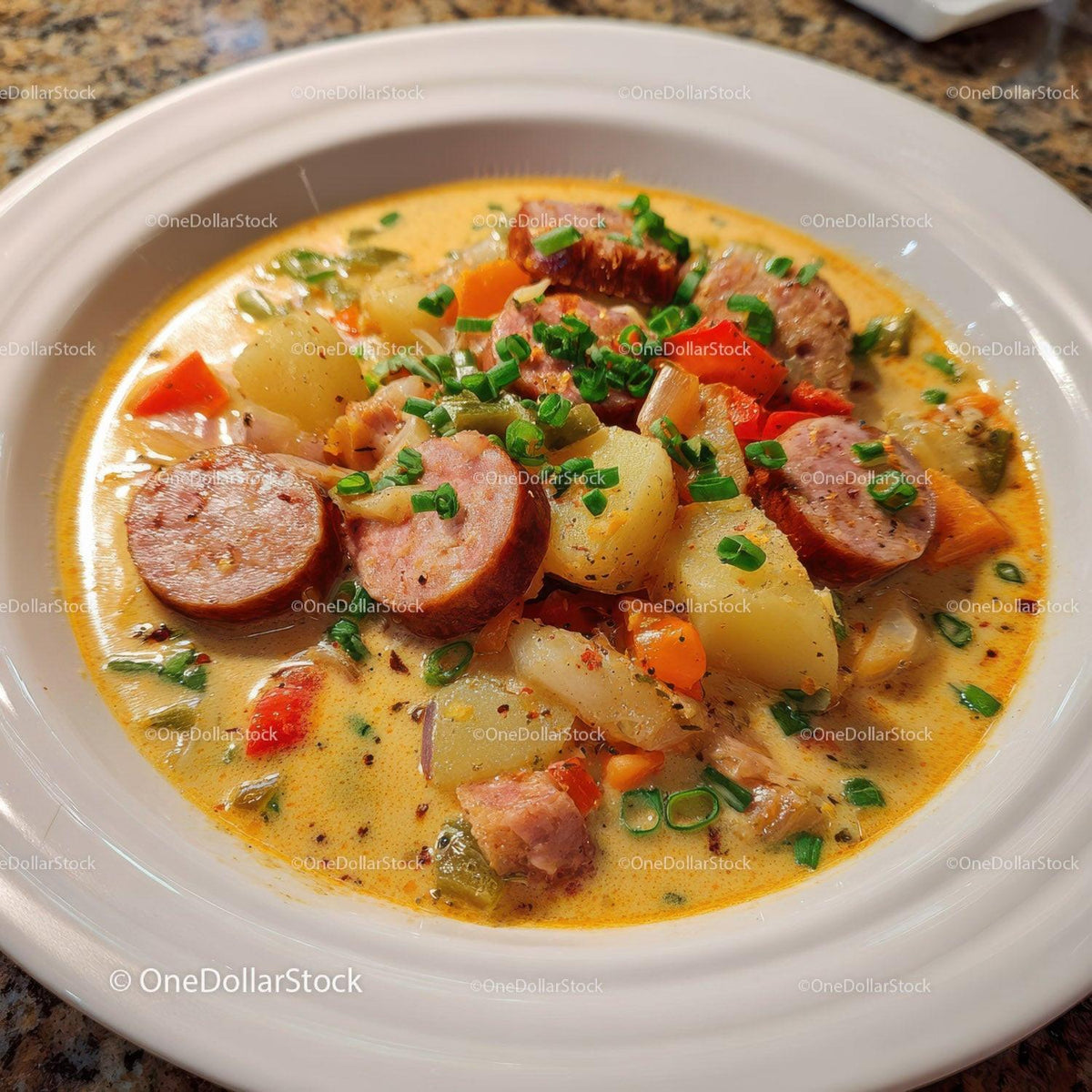 Hearty Sausage and Vegetable Soup with Potatoes and Carrots Stock Photo Bundle preview 13