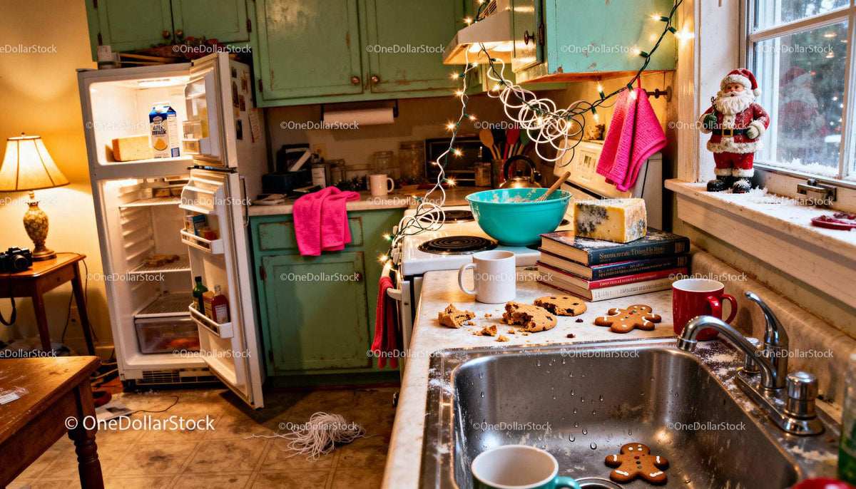 Cozy kitchen with holiday baking and decorations
