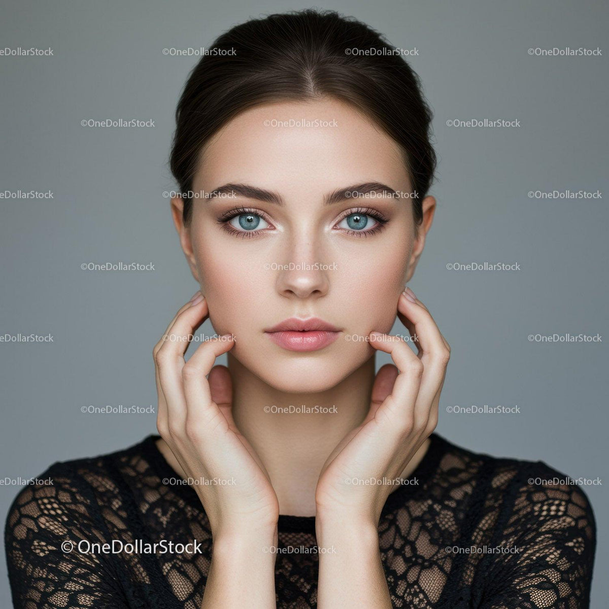 Portrait of Elegant Woman with Blue Eyes and Flawless Skin