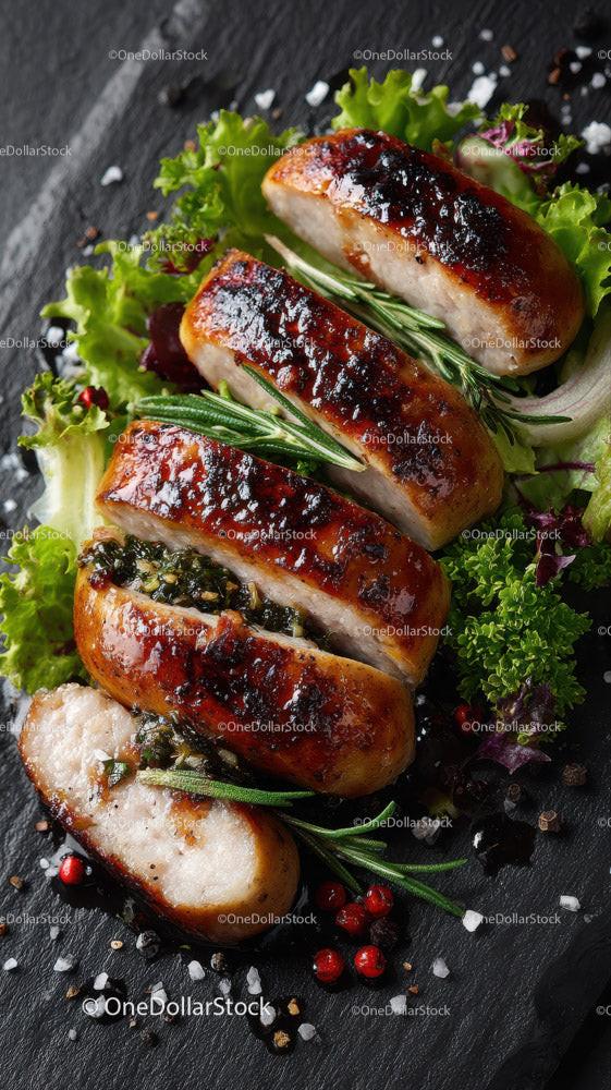 Herb-Garnished Grilled Chicken Breast with Fresh Greens Stock Photo Bundle preview 31