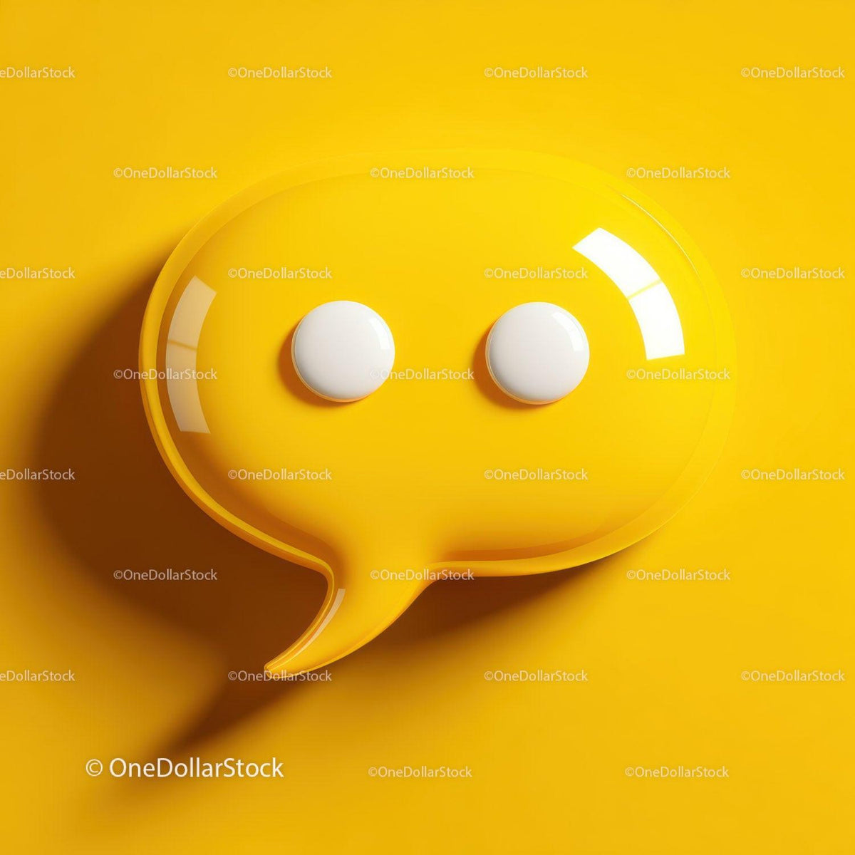 Glossy yellow chat bubble icon with two white circular shapes on yellow background