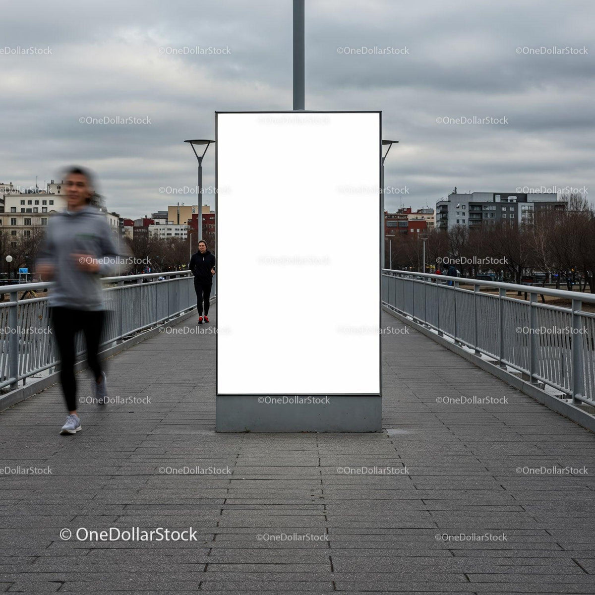 Urban pedestrian bridge with blank advertising board JPG Mockup Image preview