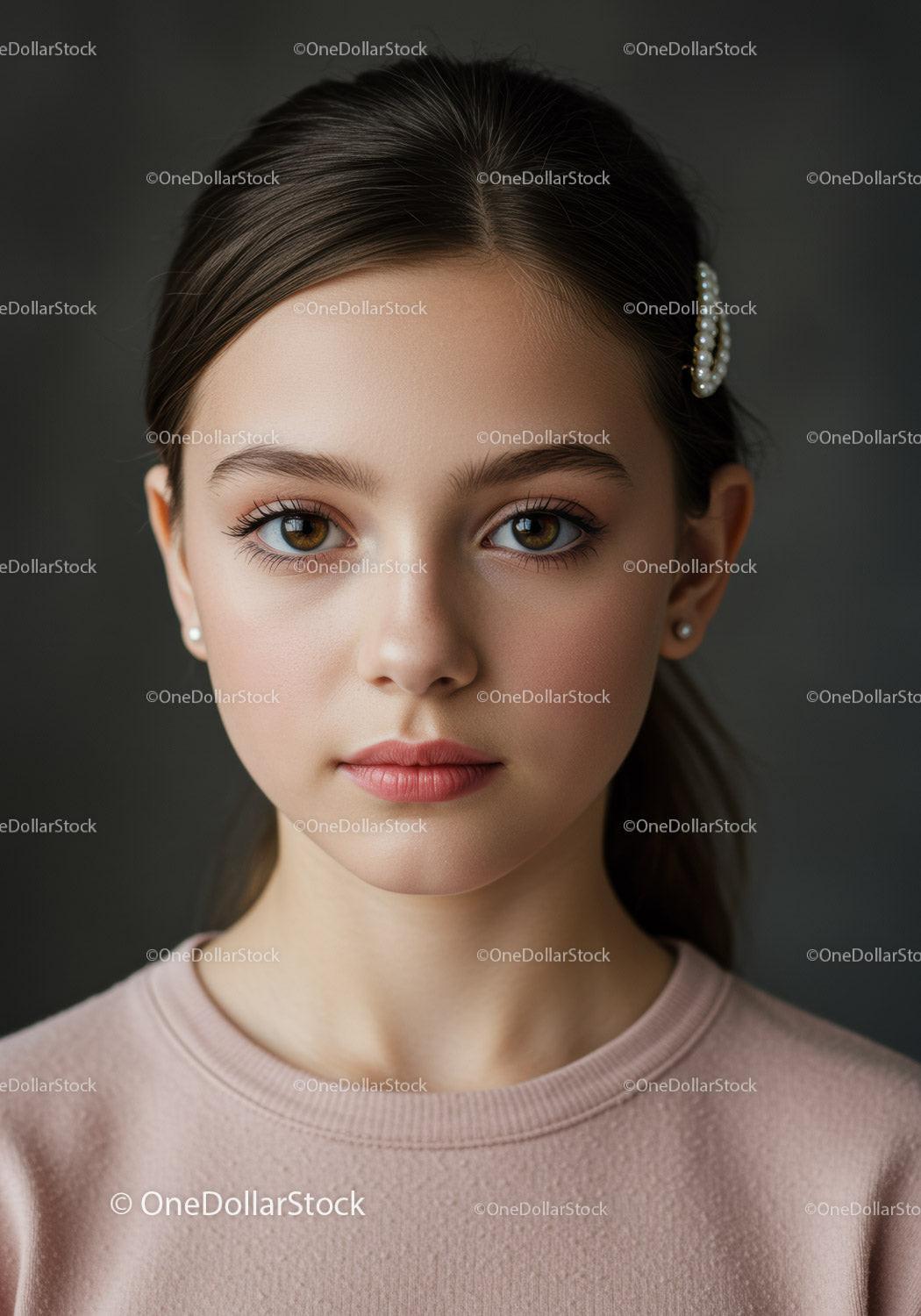 Portrait of a Young Woman with Hazel Eyes in Pink Sweater