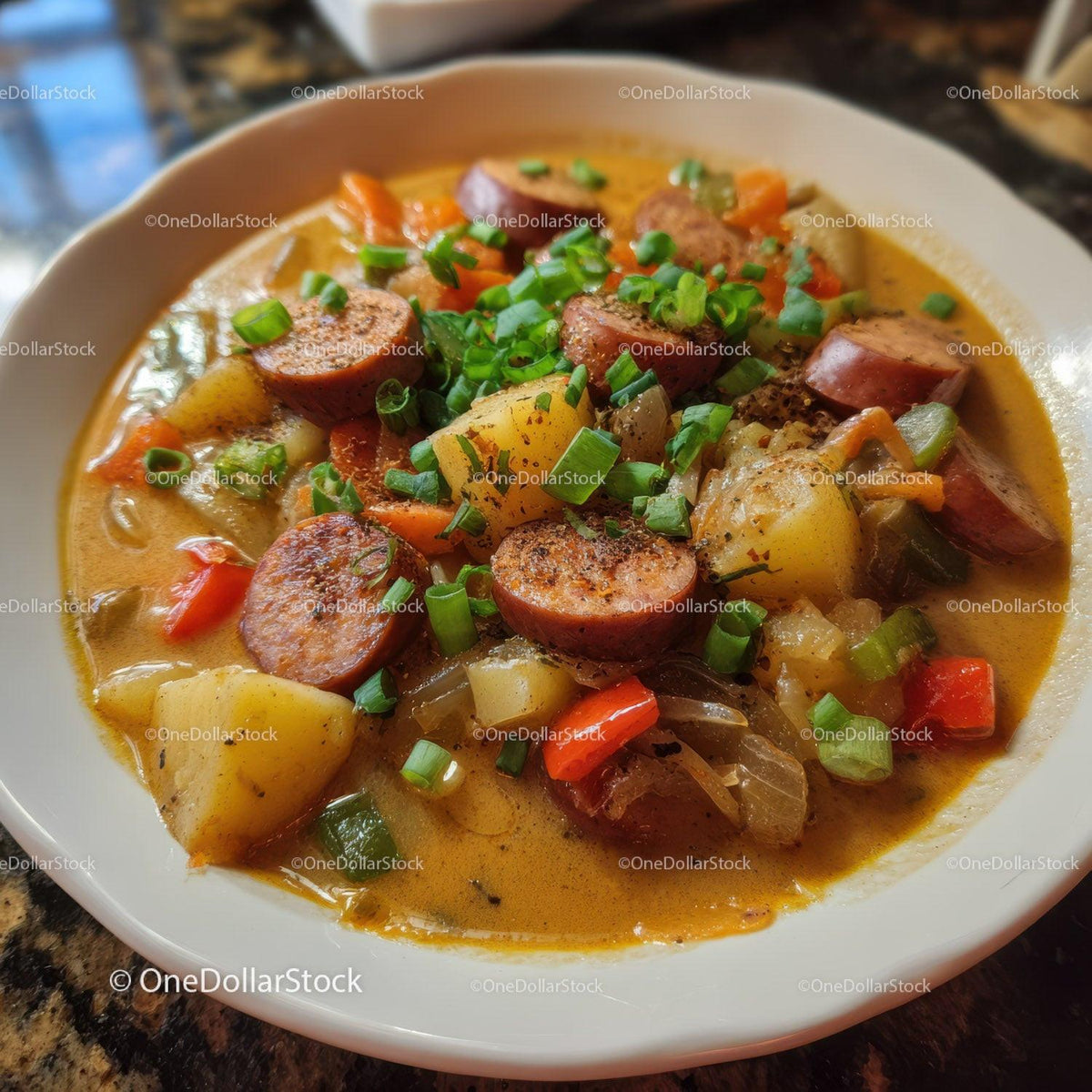 Hearty Sausage and Vegetable Soup with Potatoes and Carrots Stock Photo Bundle preview