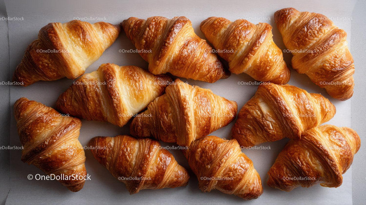 Assorted Fresh Croissants in a Bakery Display