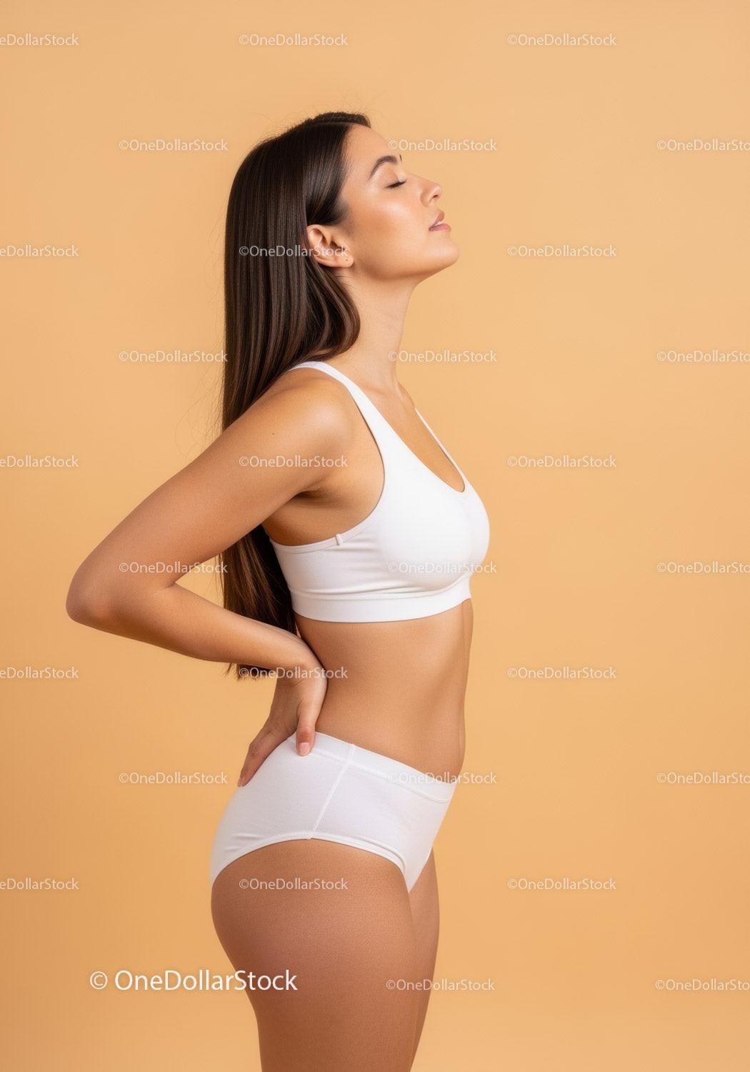 Relaxed Woman in Sportswear Seated Against Beige Background