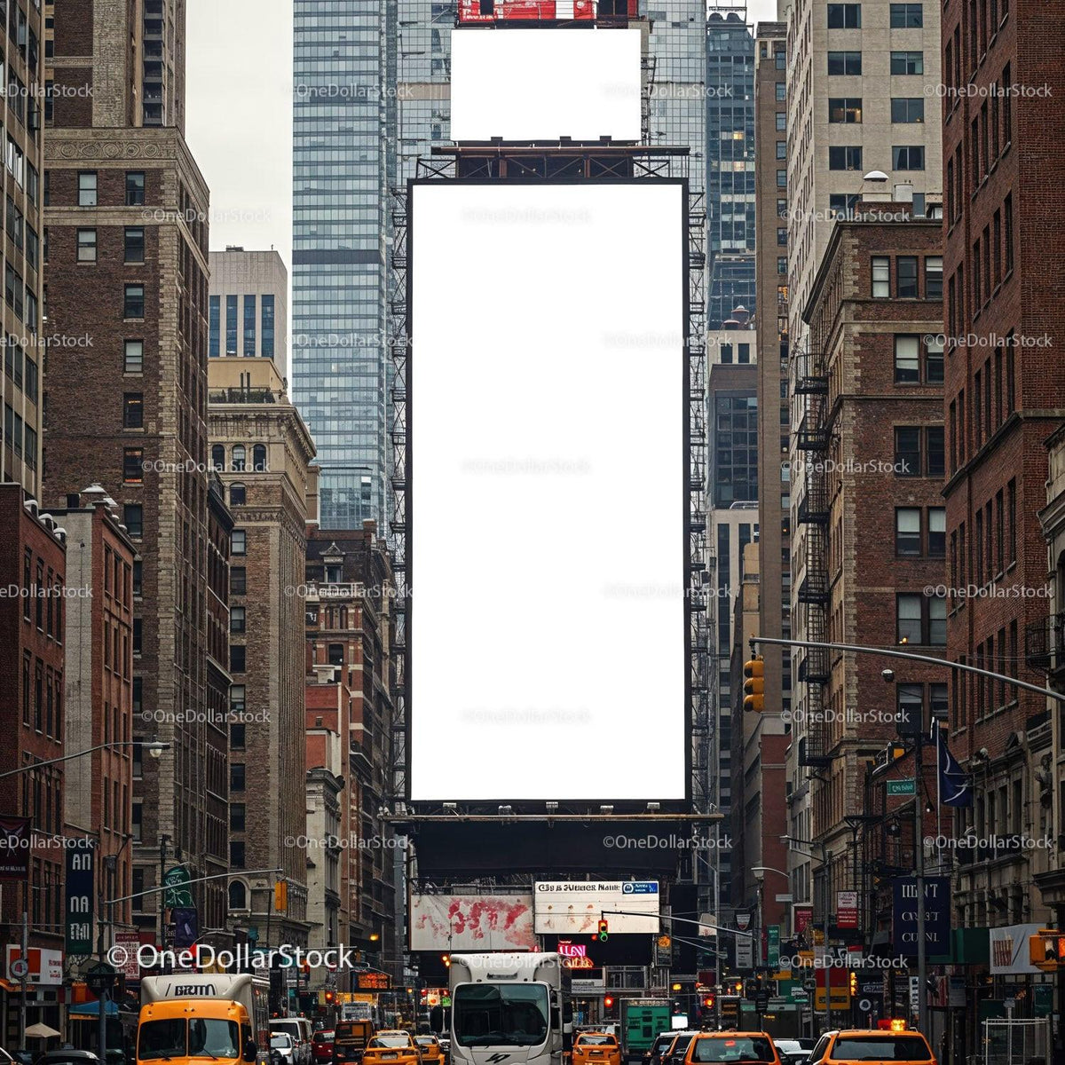 Busy Urban Street with Large Blank Billboards in City JPG Mockup Image preview