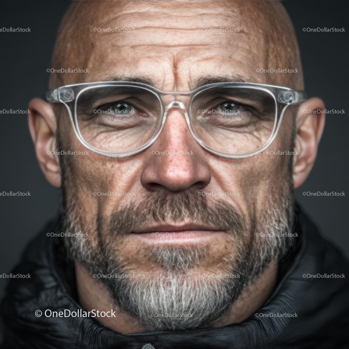 Mature Man with Glasses and a Thoughtful Expression in Portrait Stock Photo Bundle preview 22