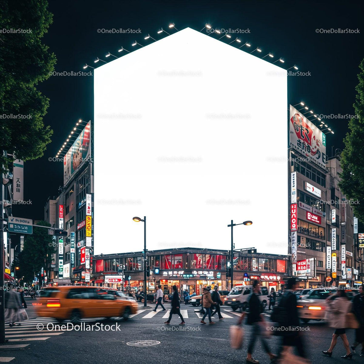 Busy urban crosswalk in illuminated city at night JPG Mockup Image preview