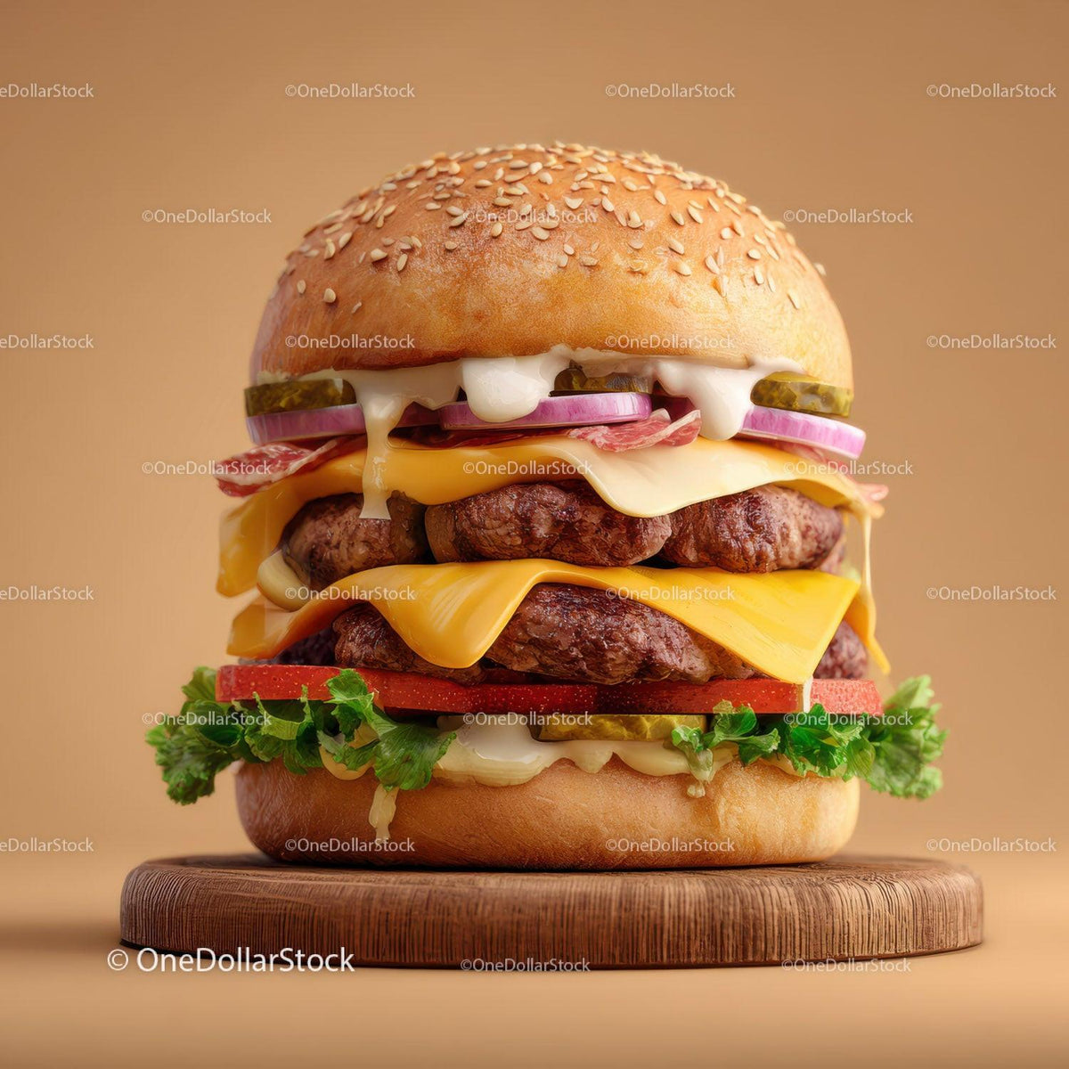 Gourmet Double Beef Cheeseburger with Fresh Vegetables