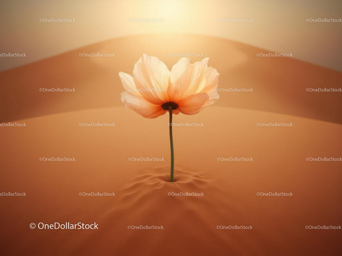 Delicate flower blooming in vast desert sand dunes