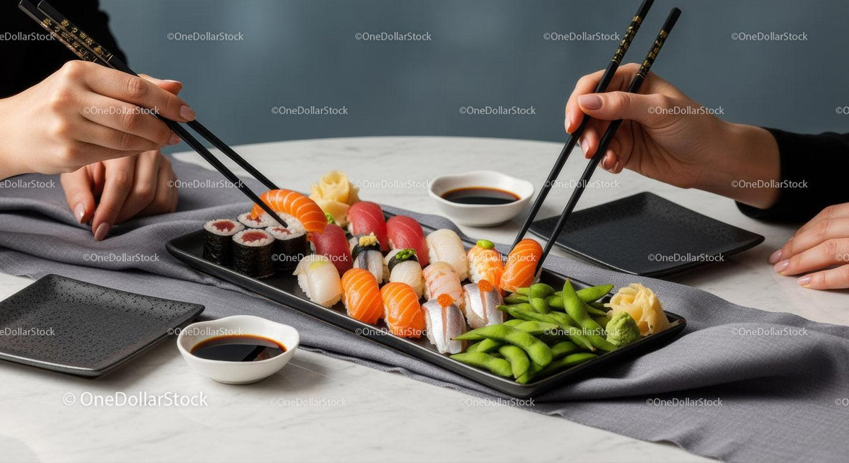 Fresh Sushi Platter with Salmon Tuna and Seafood Assortment