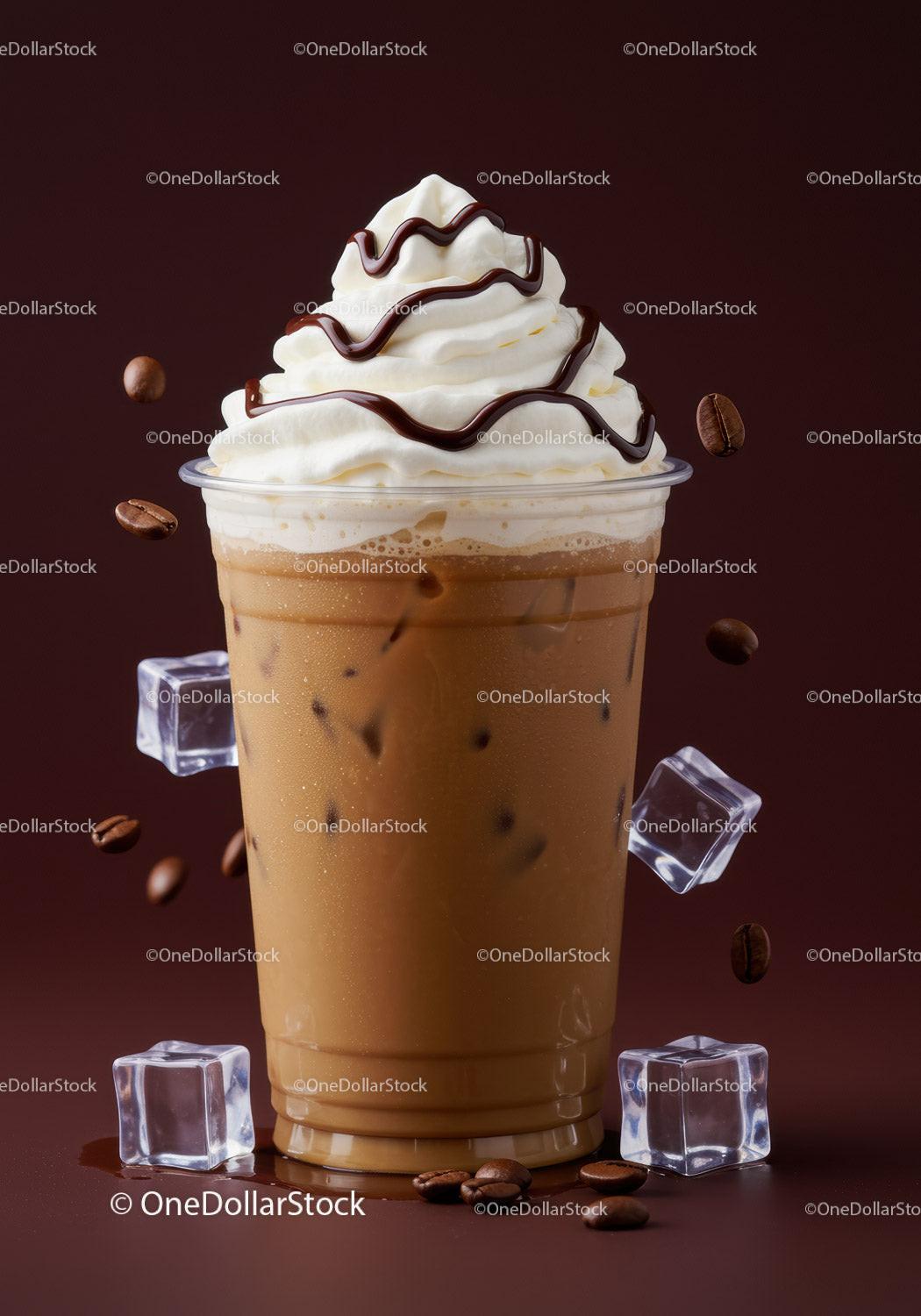 Iced Coffee with Whipped Cream and Chocolate Drizzle