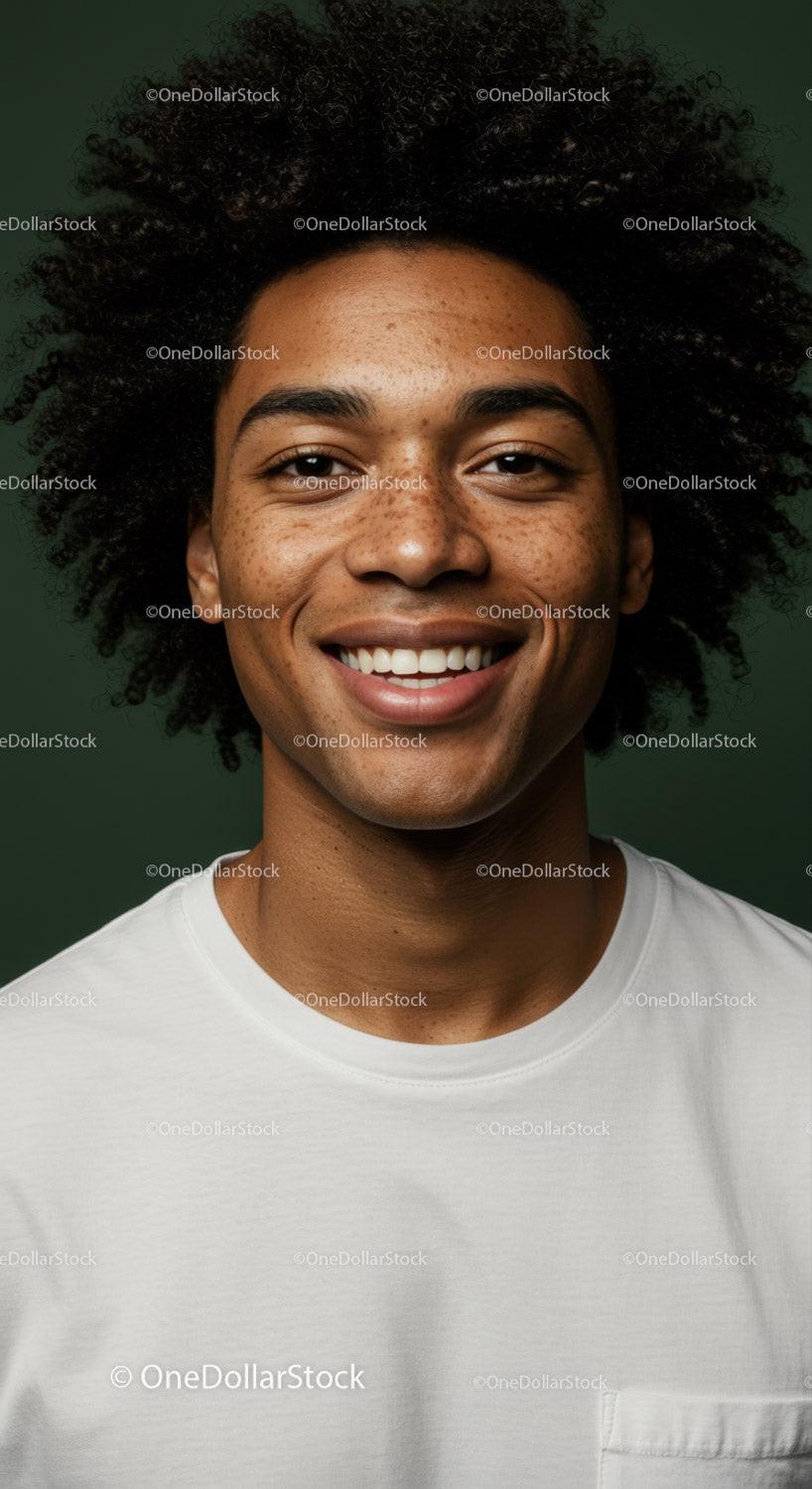 Portrait of a Happy Young Man with Afro Hair and Bright Smile