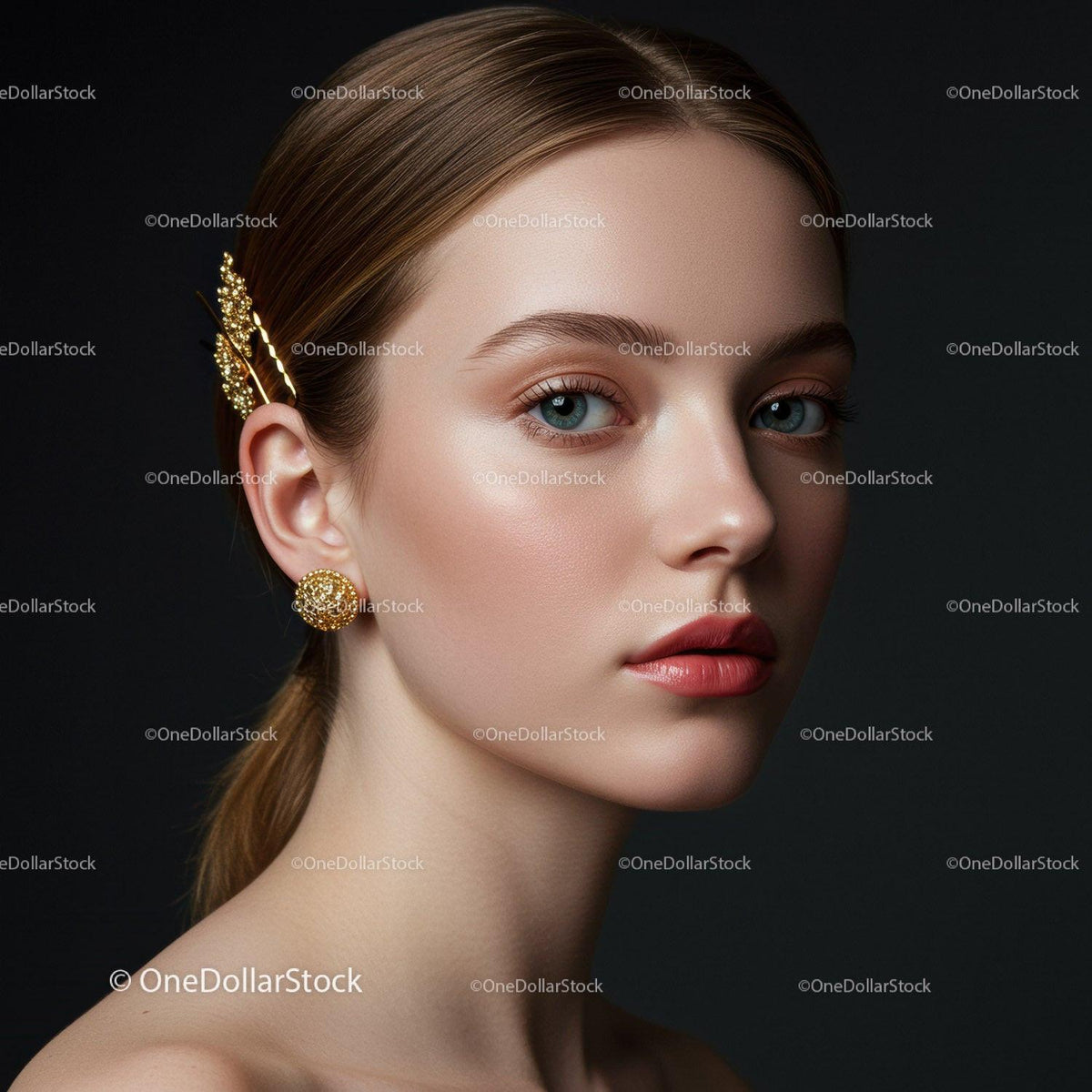 Stunning Woman with Gold Jewelry and Elegant Style