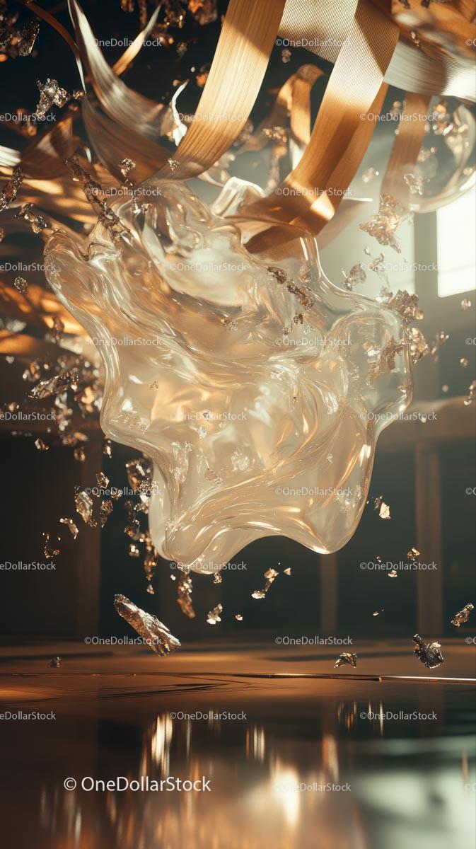 Dynamic Champagne Splash with Bubbles and Golden Reflection