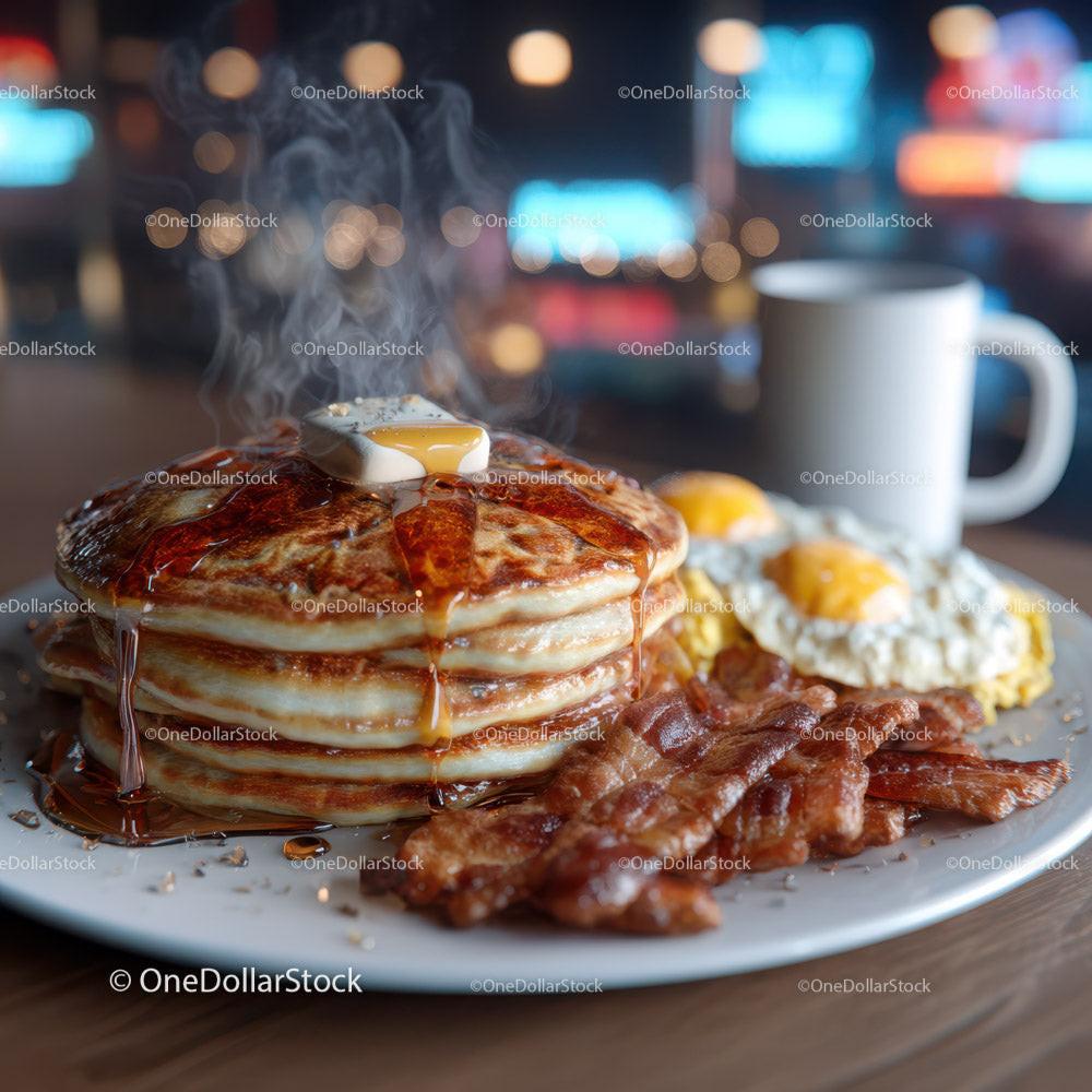Stack of Fluffy Pancakes with Melted Butter and Syrup Stock Photo Bundle preview 5