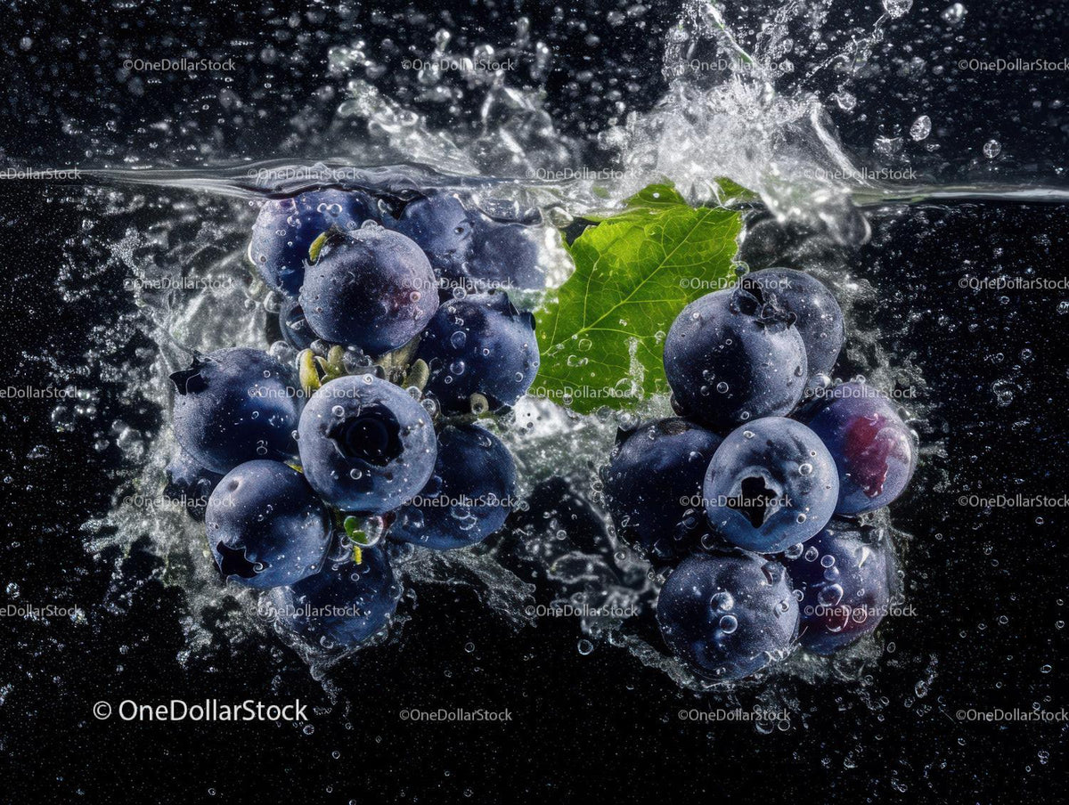 Blueberries Floating in Water with Splash Effect for Fresh Food Display