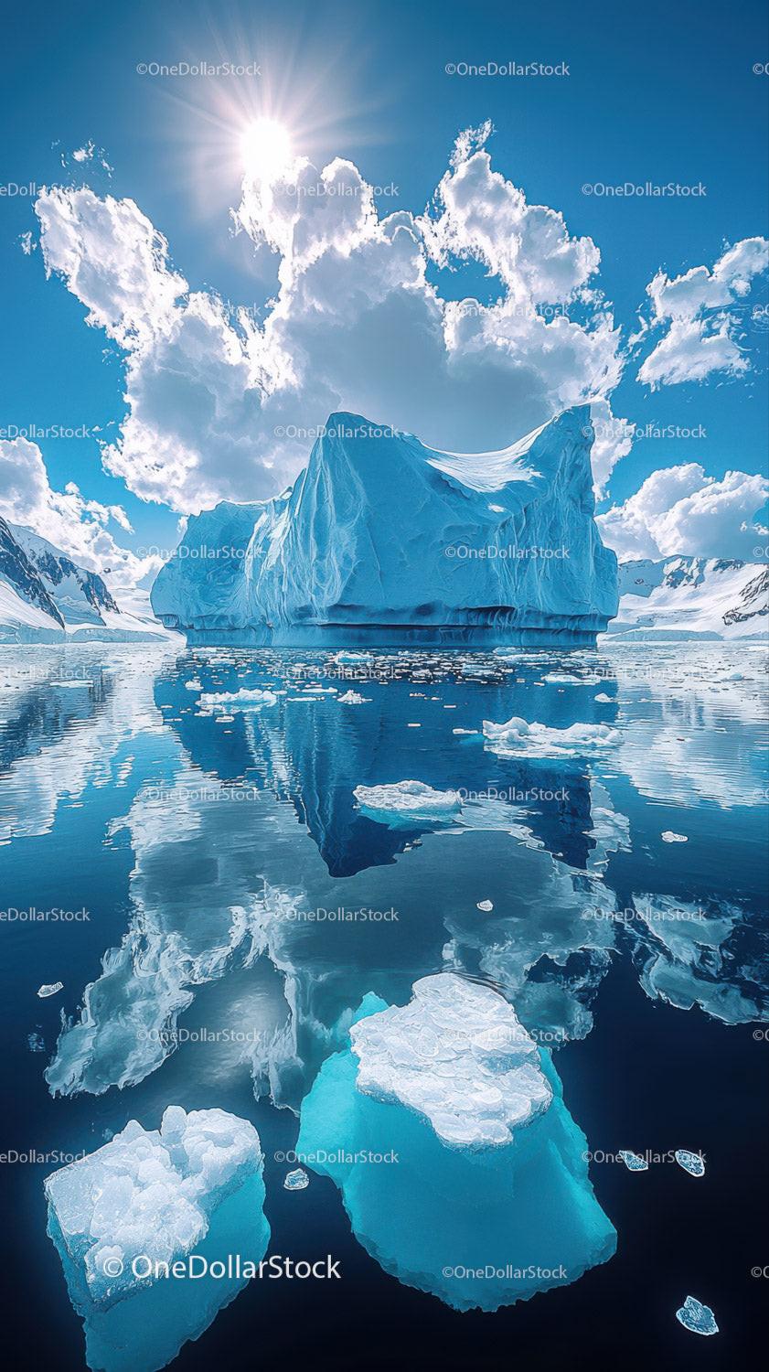 Majestic Blue Iceberg Reflecting in Calm Polar Waters Under Bright Sun Stock Photo Bundle preview 32