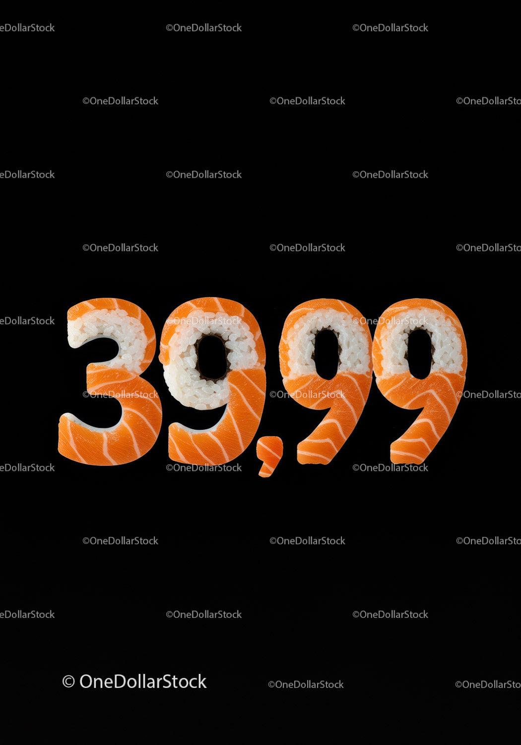 Price Tag Formed by Sushi Rolls on Black Background