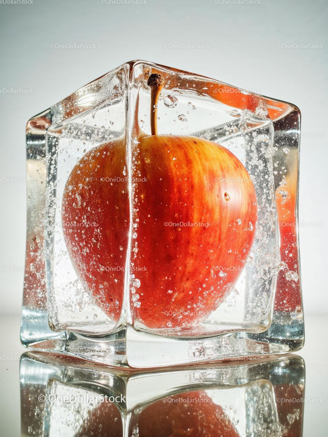 Red Apple Encased in Sparkling Ice Cube