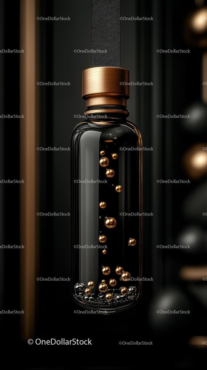Elegant Black and Gold Luxury Glass Bottle with Metallic Accents