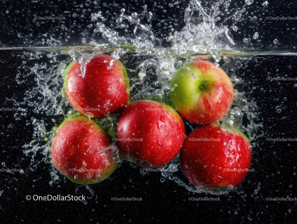 Fresh Red Apples Splashing into Water in Vibrant Scene