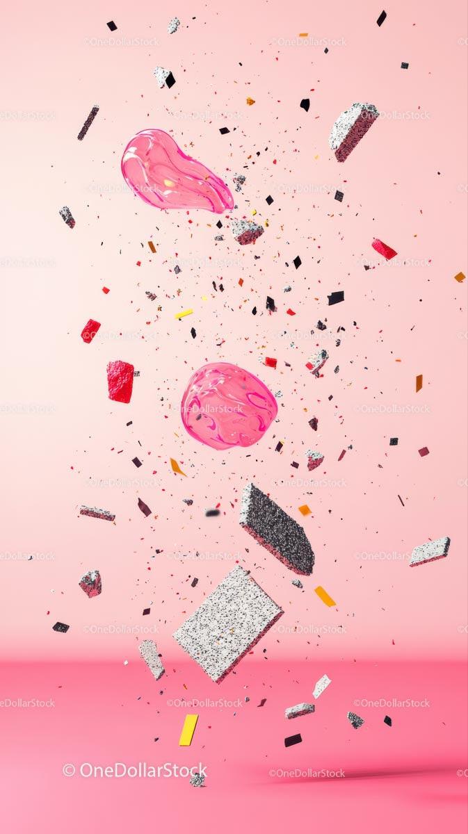 Pink Glitter and Confetti Celebration Scene with Colorful Elements